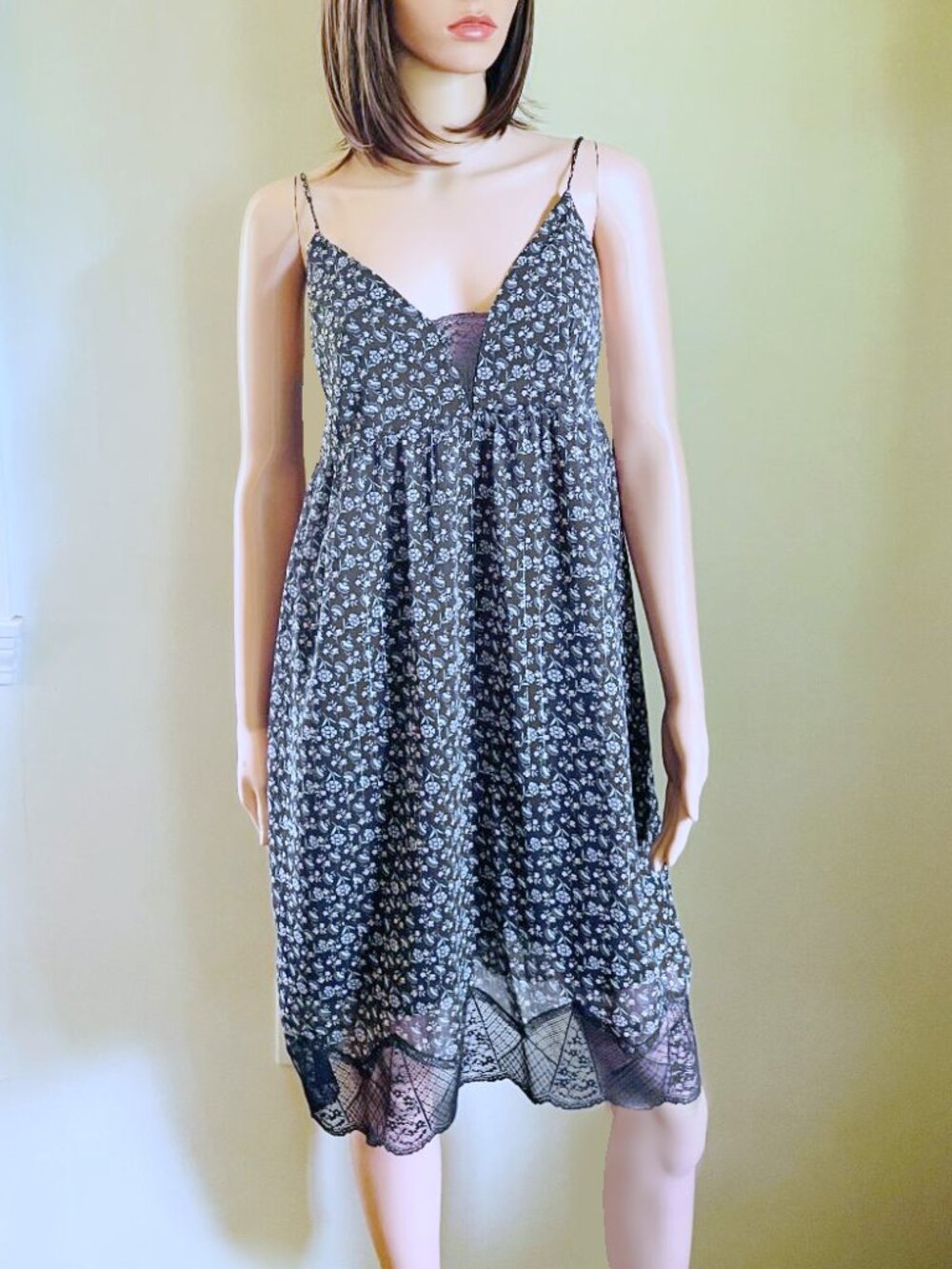 NWT William Rast Canyon Metallic Floral Lace Trim Cami Slip Dress M